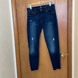 7 For All Mankind WOMENS The Ankle Skinny Distressed Jeans
